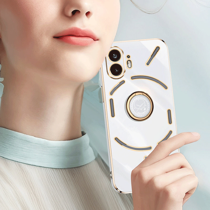XINLI For Nothing Phone (2) Electroplated Phone Case TPU Anti-drop Back Cover with Ring Kickstand