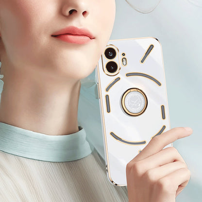 XINLI For Nothing Phone (2) Electroplated Phone Case TPU Anti-drop Back Cover with Ring Kickstand