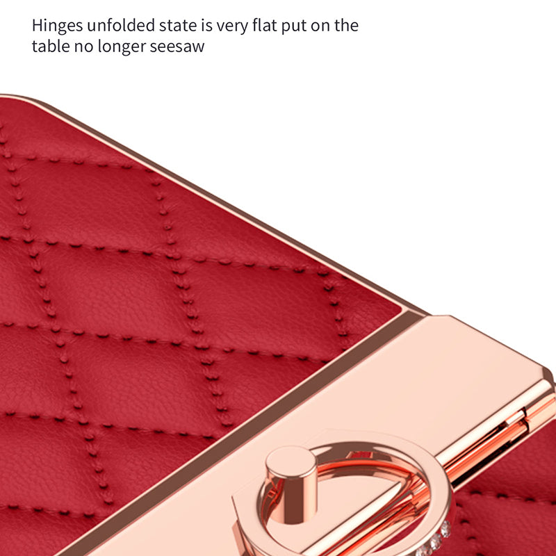 For Huawei P50 Pocket Imprinted Leather Coated PC Phone Case Rhinestone Ring Kickstand Electroplating Phone Cover