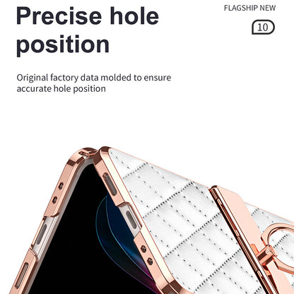For Huawei P50 Pocket Imprinted Leather Coated PC Phone Case Rhinestone Ring Kickstand Electroplating Phone Cover