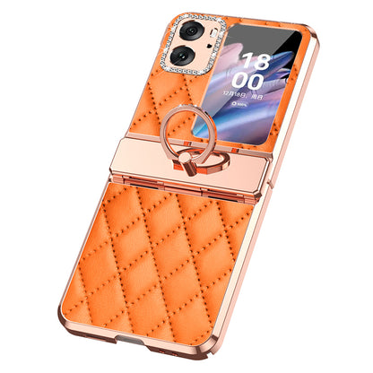For Oppo Find N2 Flip 5G Rhinestone Folding Phone Case Ring Kickstand Electroplating Imprinted Leather Coated PC Cover