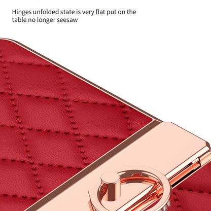 For Oppo Find N2 Flip 5G Rhinestone Folding Phone Case Ring Kickstand Electroplating Imprinted Leather Coated PC Cover