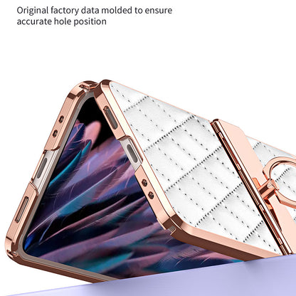 For Oppo Find N2 Flip 5G Rhinestone Folding Phone Case Ring Kickstand Electroplating Imprinted Leather Coated PC Cover
