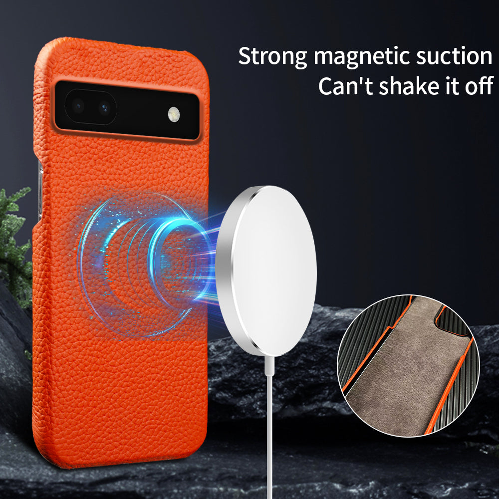 Back Cover for Google Pixel 6a Genuine Cow Leather+PC Anti-scratch Phone Case Compatible with MagSafe