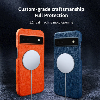 Back Cover for Google Pixel 6a Genuine Cow Leather+PC Anti-scratch Phone Case Compatible with MagSafe