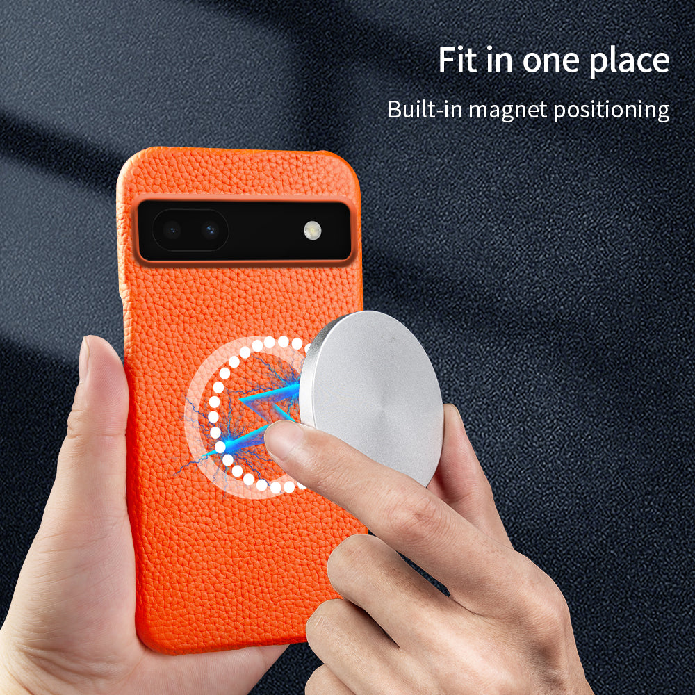 Back Cover for Google Pixel 6a Genuine Cow Leather+PC Anti-scratch Phone Case Compatible with MagSafe