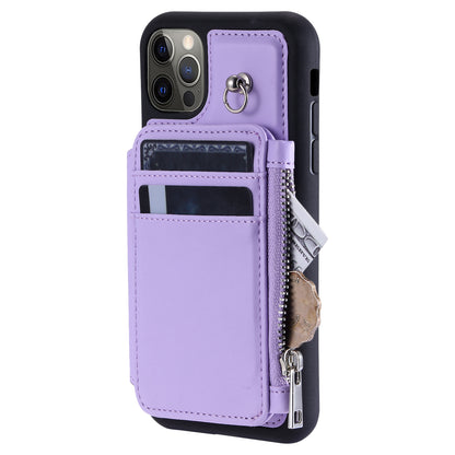 009 Phone Case for iPhone 12 / 12 Pro 6.1 inch , RFID Blocking PU+TPU Cover Kickstand Zipper Wallet Shell with Strap