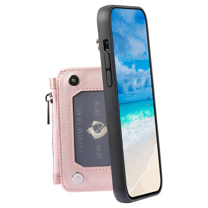 009 Phone Case for iPhone 12 / 12 Pro 6.1 inch , RFID Blocking PU+TPU Cover Kickstand Zipper Wallet Shell with Strap
