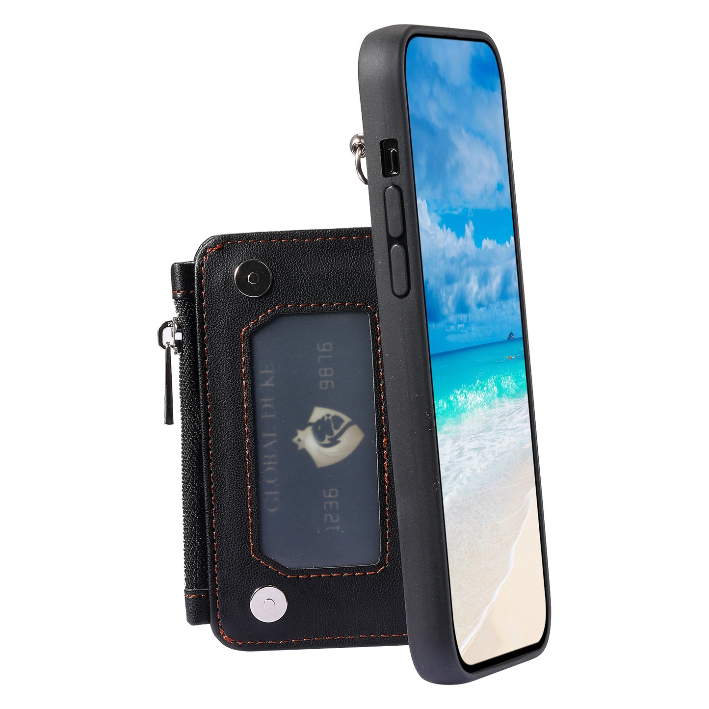 009 Phone Case for Samsung Galaxy A54 5G , RFID Blocking PU+TPU Bump Proof Cover Kickstand Zipper Wallet Shell with Strap