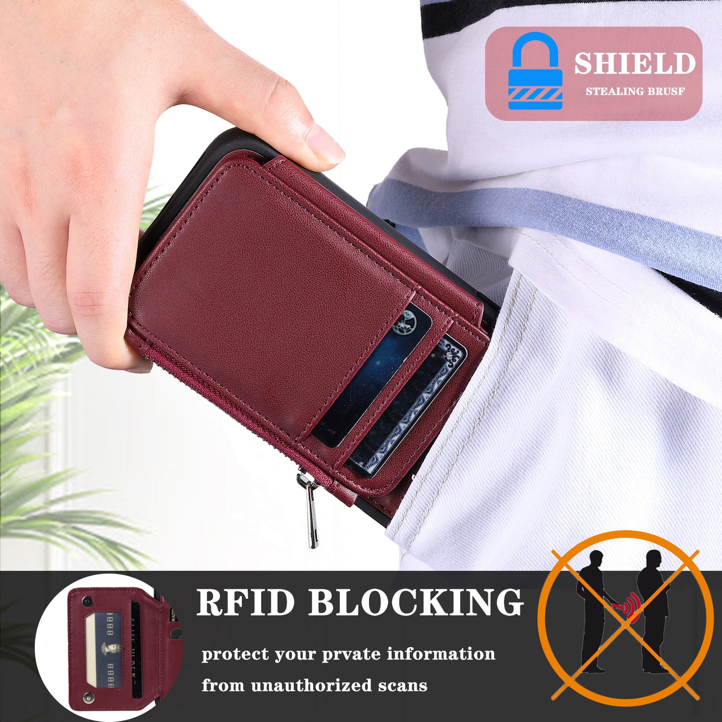 009 For Samsung Galaxy A54 5G RFID Blocking Zipper Wallet Protective Case PU Leather+TPU Kickstand Phone Cover with Straps