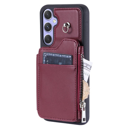 009 For Samsung Galaxy A54 5G RFID Blocking Zipper Wallet Protective Case PU Leather+TPU Kickstand Phone Cover with Straps
