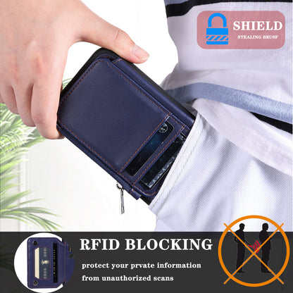 009 For Samsung Galaxy A54 5G RFID Blocking Zipper Wallet Protective Case PU Leather+TPU Kickstand Phone Cover with Straps