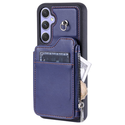 009 For Samsung Galaxy A54 5G RFID Blocking Zipper Wallet Protective Case PU Leather+TPU Kickstand Phone Cover with Straps