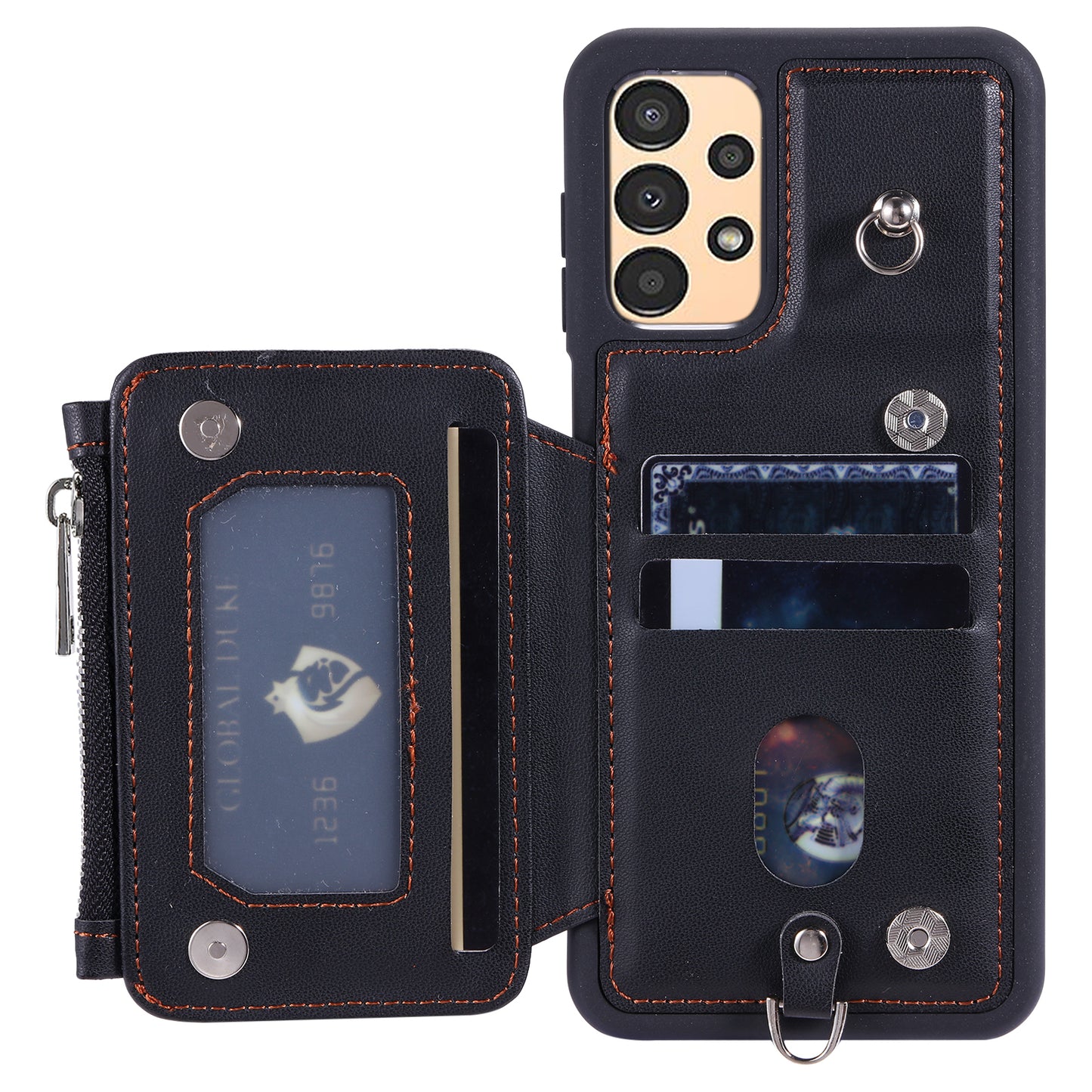 009 For Samsung Galaxy A52 4G / A52 5G / 52s 5G RFID Blocking Phone Case PU+TPU Cover Kickstand Zipper Wallet Shell with Strap