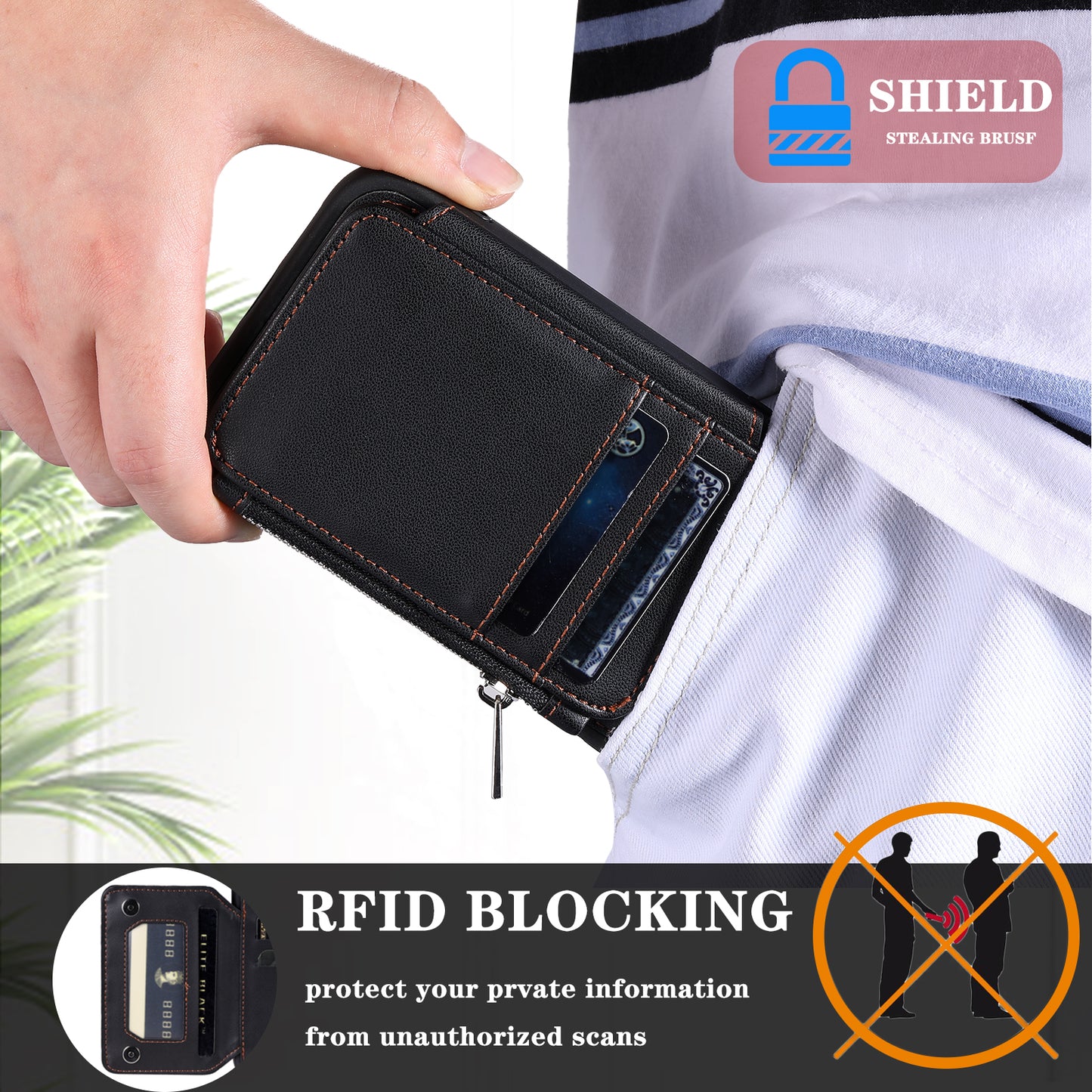 009 For Samsung Galaxy A52 4G / A52 5G / 52s 5G RFID Blocking Phone Case PU+TPU Cover Kickstand Zipper Wallet Shell with Strap