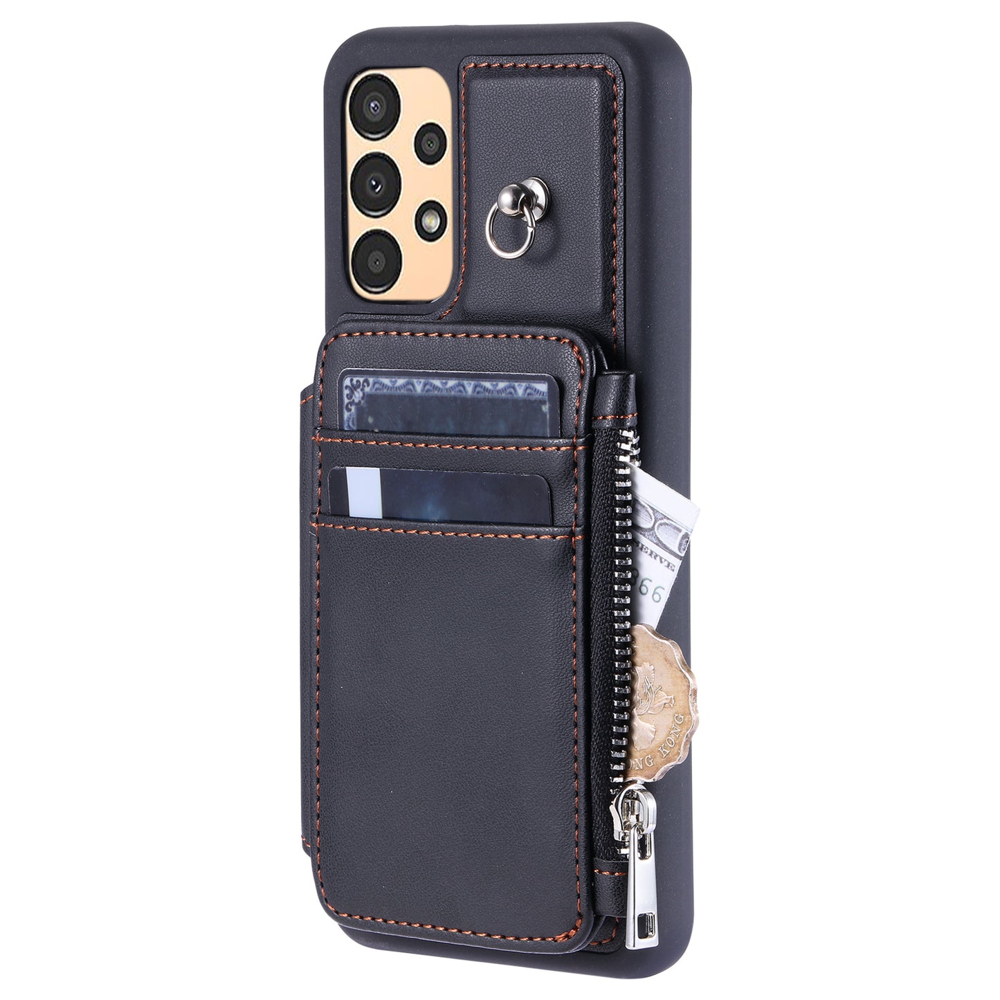009 For Samsung Galaxy A52 4G / A52 5G / 52s 5G RFID Blocking Phone Case PU+TPU Cover Kickstand Zipper Wallet Shell with Strap