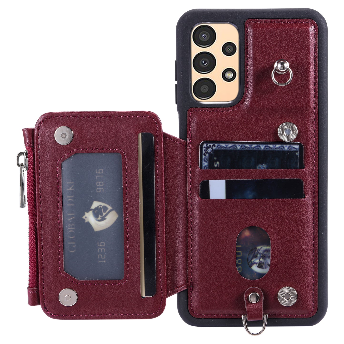 009 For Samsung Galaxy A52 4G / A52 5G / 52s 5G RFID Blocking Phone Case PU+TPU Cover Kickstand Zipper Wallet Shell with Strap