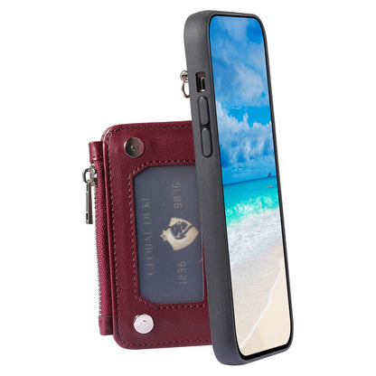 009 For Samsung Galaxy A52 4G / A52 5G / 52s 5G RFID Blocking Phone Case PU+TPU Cover Kickstand Zipper Wallet Shell with Strap