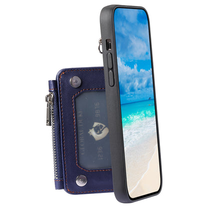 009 Cell Phone Back Case for iPhone 6 / 6s / 7 / 8 / SE (2020) / SE (2022) , RFID Blocking PU+TPU Cover Kickstand Zipper Wallet Shell with Strap