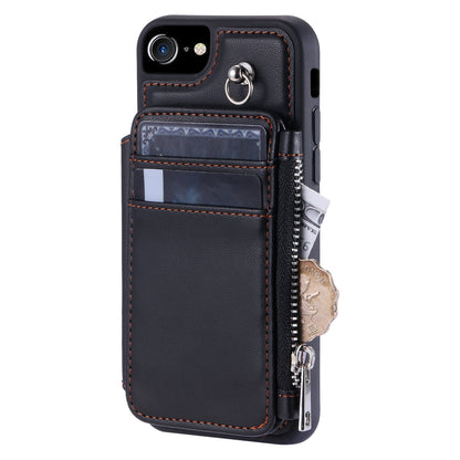 009 For iPhone 6 / 6s / 7 / 8 / SE (2020) / SE (2022) Back Shell RFID Blocking Zipper Wallet Case PU Leather+TPU Kickstand Phone Cover with Straps
