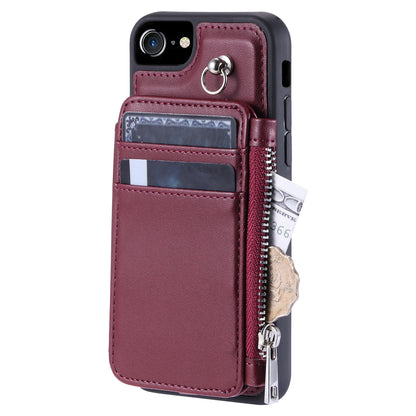 009 For iPhone 6 / 6s / 7 / 8 / SE (2020) / SE (2022) Back Shell RFID Blocking Zipper Wallet Case PU Leather+TPU Kickstand Phone Cover with Straps