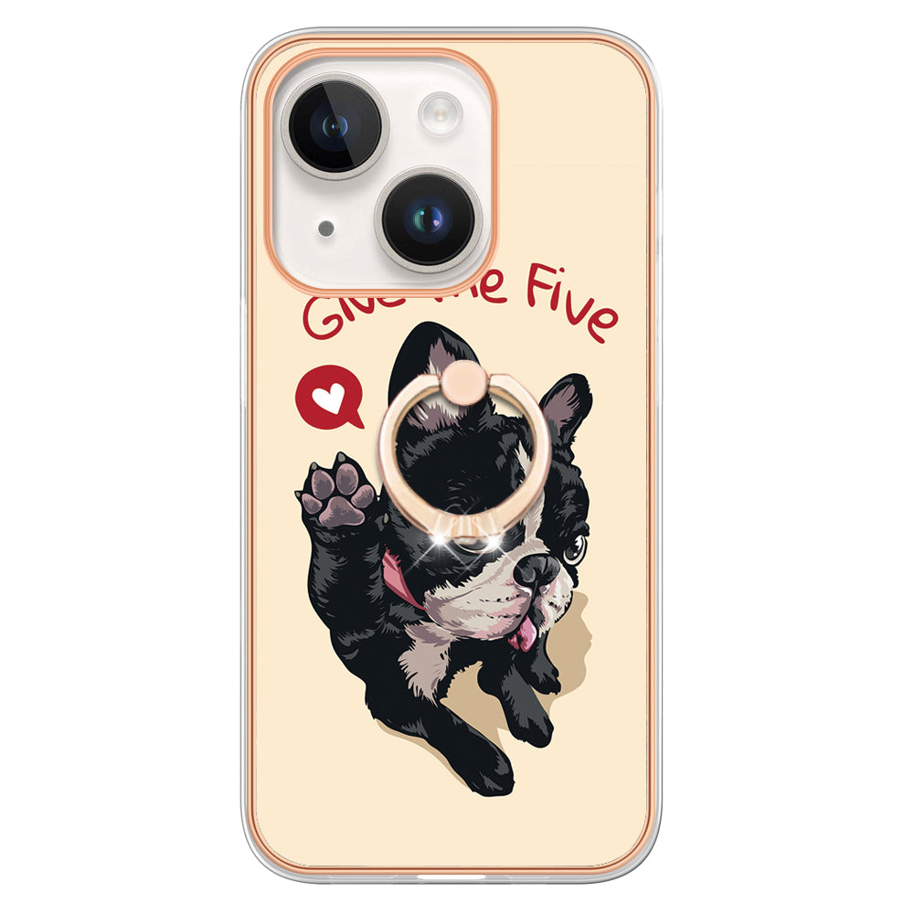 YB IMD Series-20 Style D Electroplating Phone Case for iPhone 15 Plus IMD Pattern 2.0mm Kickstand TPU Phone Cover