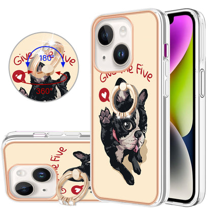 YB IMD Series-20 Style D Electroplating Phone Case for iPhone 15 Plus IMD Pattern 2.0mm Kickstand TPU Phone Cover