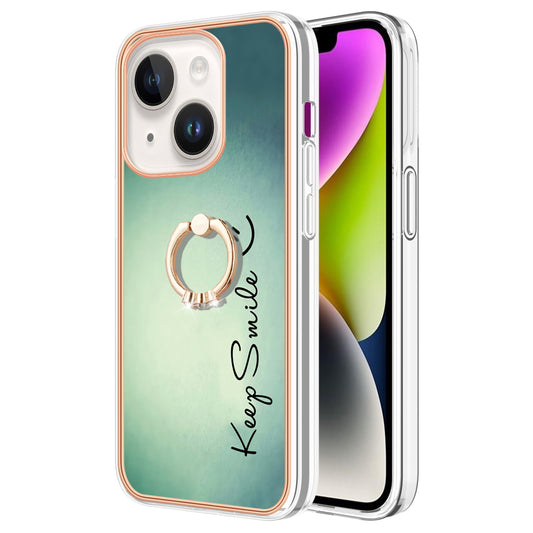 YB IMD Series-20 Style D Kickstand Phone Case for iPhone 15 Electroplating IMD Pattern 2.0mm Slim TPU Cover