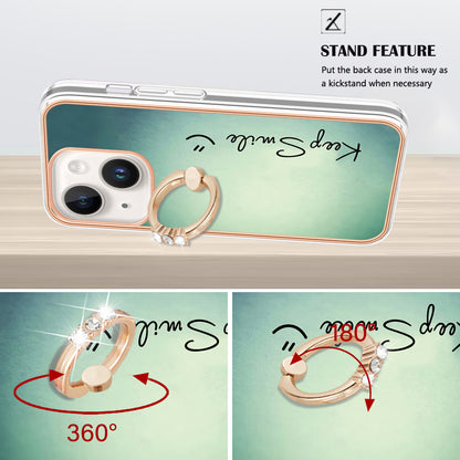 YB IMD Series-20 Style D Kickstand Phone Case for iPhone 15 Electroplating IMD Pattern 2.0mm Slim TPU Cover