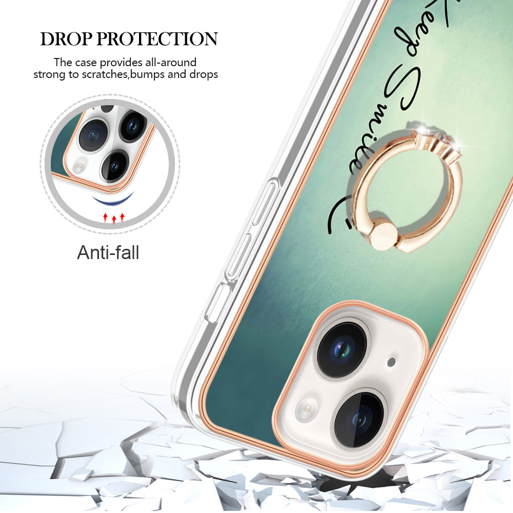 YB IMD Series-20 Style D Kickstand Phone Case for iPhone 15 Electroplating IMD Pattern 2.0mm Slim TPU Cover