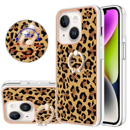 YB IMD Series-20 Style D Kickstand Phone Case for iPhone 15 Electroplating IMD Pattern 2.0mm Slim TPU Cover
