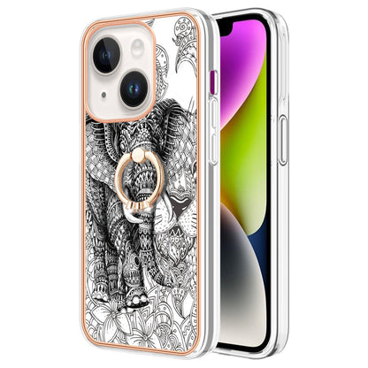 YB IMD Series-20 Style D Kickstand Phone Case for iPhone 15 Electroplating IMD Pattern 2.0mm Slim TPU Cover