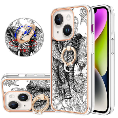 YB IMD Series-20 Style D Kickstand Phone Case for iPhone 15 Electroplating IMD Pattern 2.0mm Slim TPU Cover