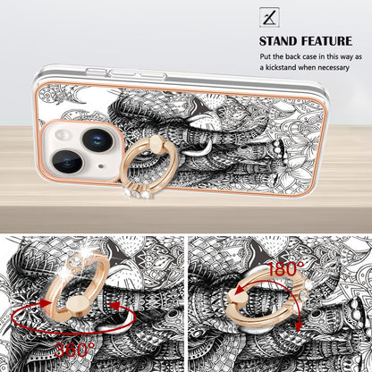 YB IMD Series-20 Style D Kickstand Phone Case for iPhone 15 Electroplating IMD Pattern 2.0mm Slim TPU Cover