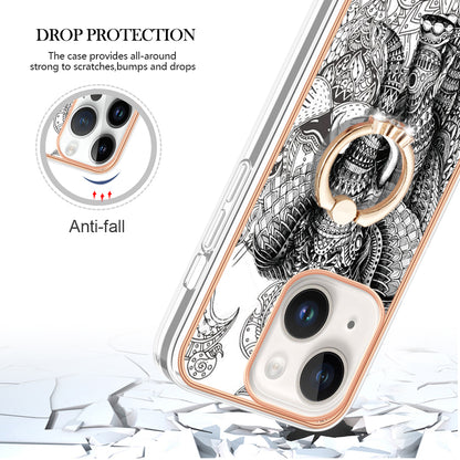 YB IMD Series-20 Style D Kickstand Phone Case for iPhone 15 Electroplating IMD Pattern 2.0mm Slim TPU Cover