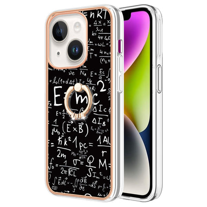 YB IMD Series-20 Style D Kickstand Phone Case for iPhone 15 Electroplating IMD Pattern 2.0mm Slim TPU Cover