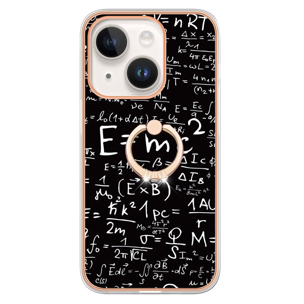 YB IMD Series-20 Style D Kickstand Phone Case for iPhone 15 Electroplating IMD Pattern 2.0mm Slim TPU Cover
