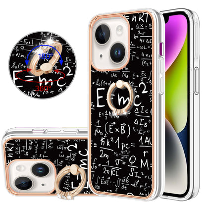 YB IMD Series-20 Style D Kickstand Phone Case for iPhone 15 Electroplating IMD Pattern 2.0mm Slim TPU Cover