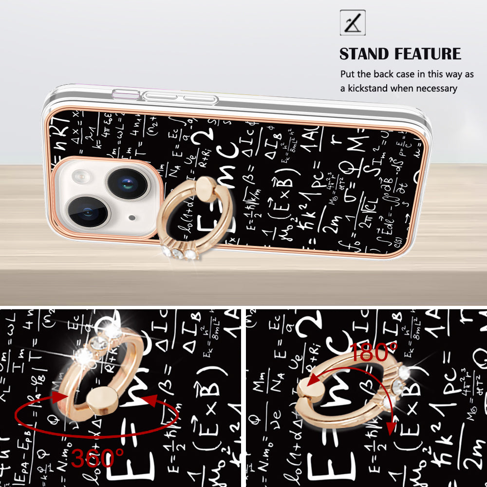 YB IMD Series-20 Style D Kickstand Phone Case for iPhone 15 Electroplating IMD Pattern 2.0mm Slim TPU Cover