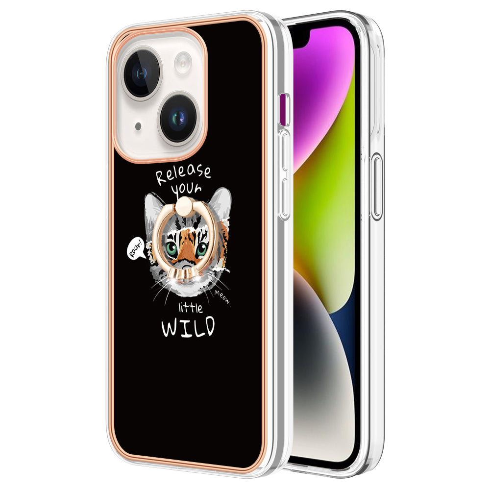 YB IMD Series-20 Style D Kickstand Phone Case for iPhone 15 Electroplating IMD Pattern 2.0mm Slim TPU Cover