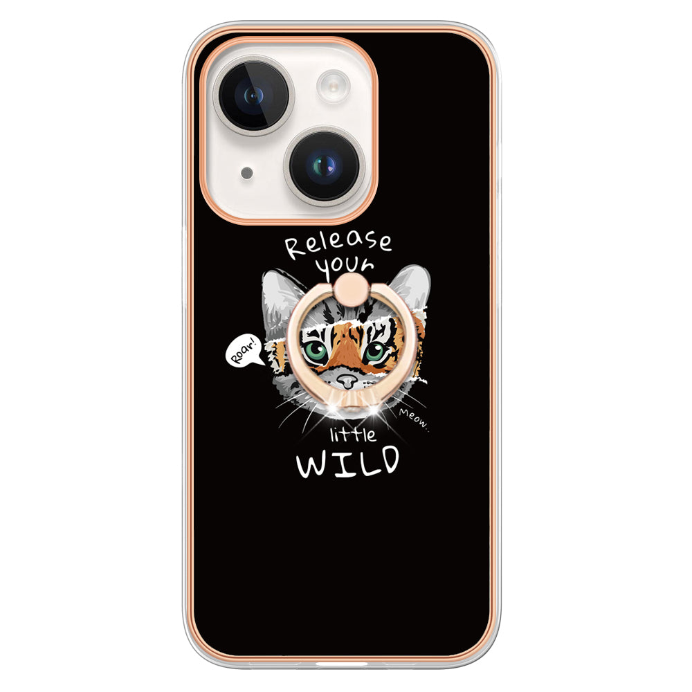 YB IMD Series-20 Style D Kickstand Phone Case for iPhone 15 Electroplating IMD Pattern 2.0mm Slim TPU Cover