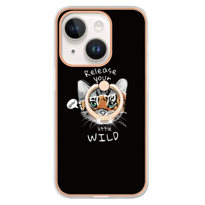 YB IMD Series-20 Style D Kickstand Phone Case for iPhone 15 Electroplating IMD Pattern 2.0mm Slim TPU Cover