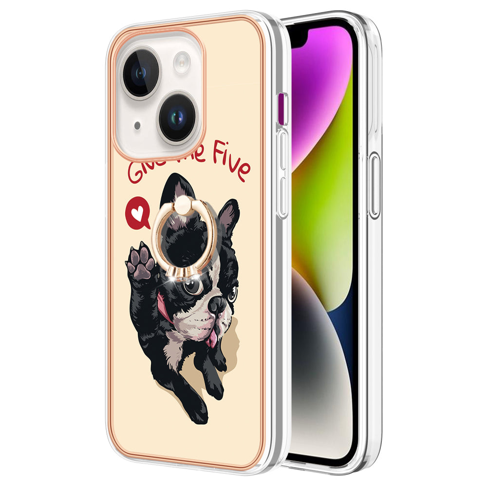 YB IMD Series-20 Style D Kickstand Phone Case for iPhone 15 Electroplating IMD Pattern 2.0mm Slim TPU Cover