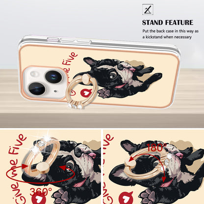 YB IMD Series-20 Style D Kickstand Phone Case for iPhone 15 Electroplating IMD Pattern 2.0mm Slim TPU Cover
