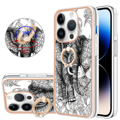 YB IMD Series-20 Style D IMD Pattern 2.0mm Phone Cover for iPhone 15 Pro Electroplating Kickstand TPU Phone Case