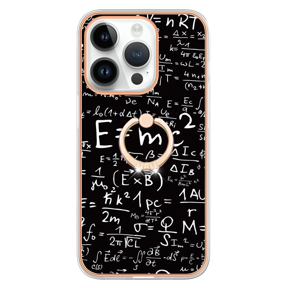 YB IMD Series-20 Style D IMD Pattern 2.0mm Phone Cover for iPhone 15 Pro Electroplating Kickstand TPU Phone Case