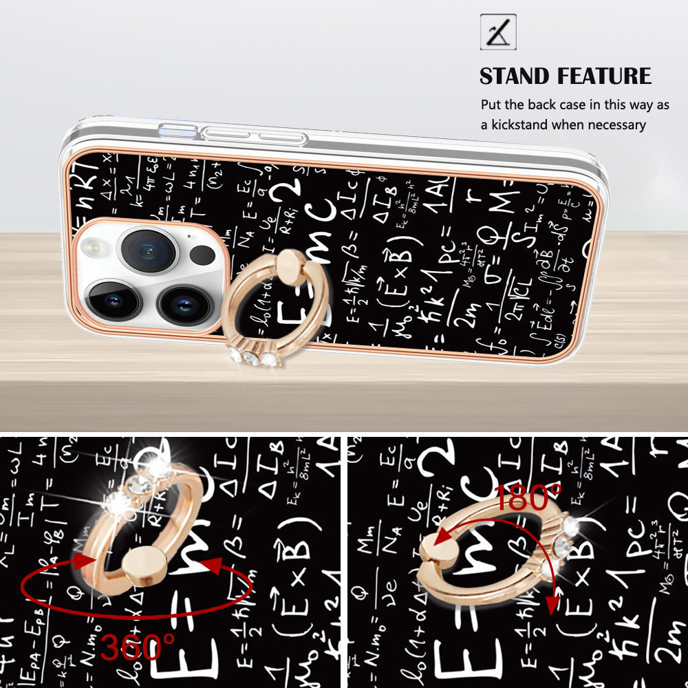 YB IMD Series-20 Style D IMD Pattern 2.0mm Phone Cover for iPhone 15 Pro Electroplating Kickstand TPU Phone Case