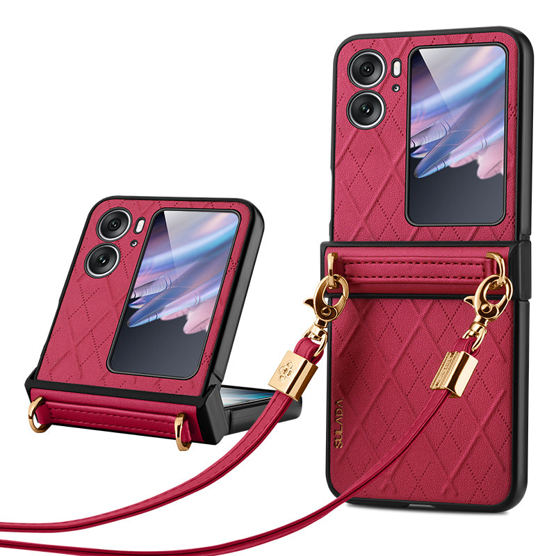 SULADA For Oppo Find N2 Flip 5G Folding Phone Case Imprinted Leather Coated PC Cover with Shoulder Strap