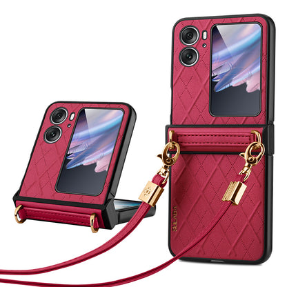 SULADA For Oppo Find N2 Flip 5G Folding Phone Case Imprinted Leather Coated PC Cover with Shoulder Strap