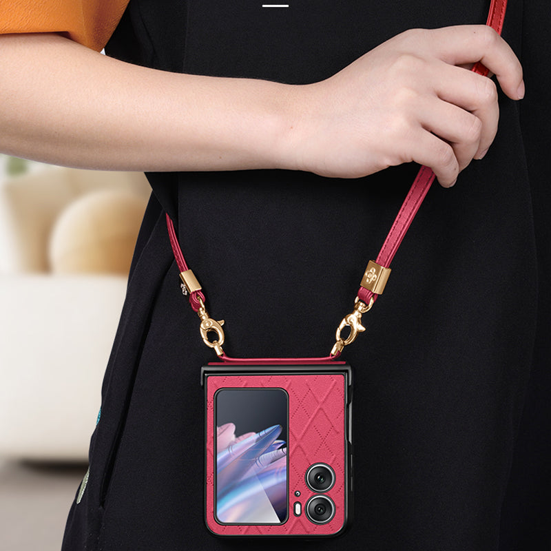 SULADA For Oppo Find N2 Flip 5G Folding Phone Case Imprinted Leather Coated PC Cover with Shoulder Strap